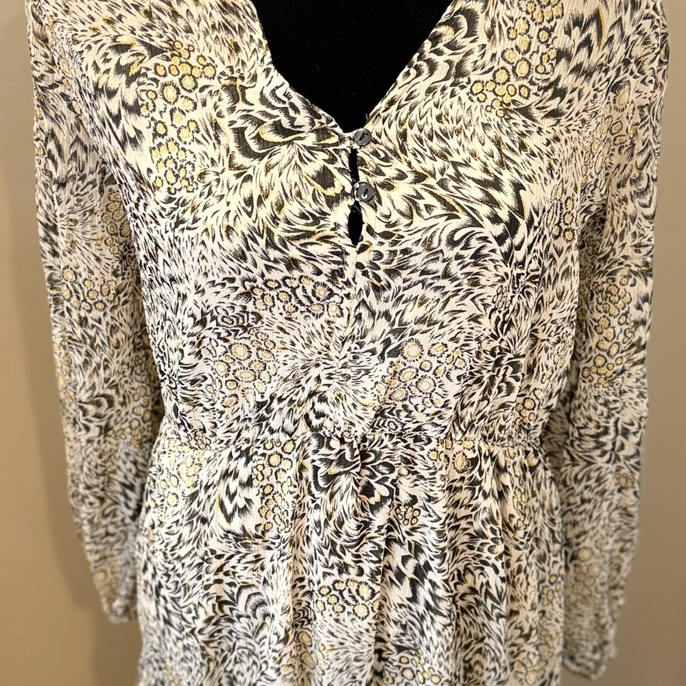 Women’s MYRA BAG Cream & black long sleeve tiered boho dress- Size Medium - Picture 2 of 6